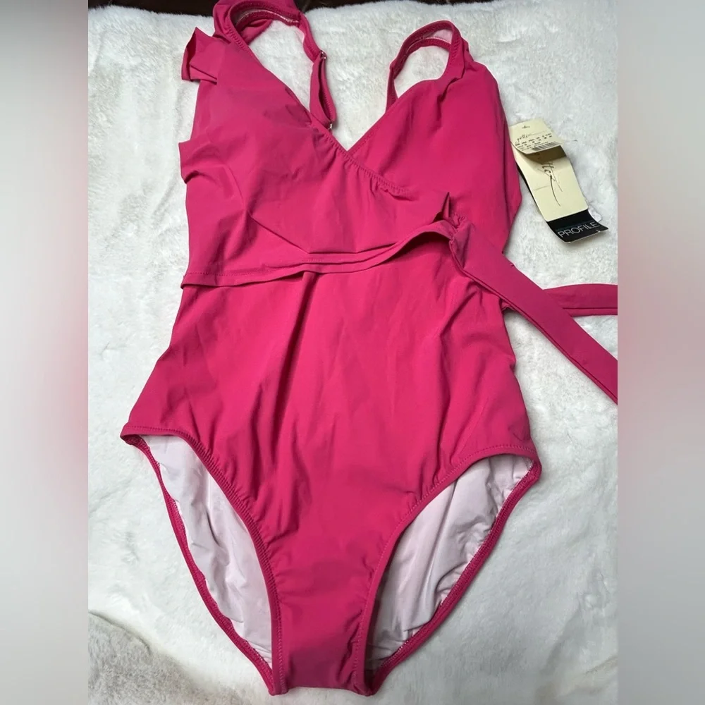 Profile by Gottex Rose Tutti Frutti 1 PC Surplice Style Swimsuit SIZE 10 NWT - Picture 2 of 3